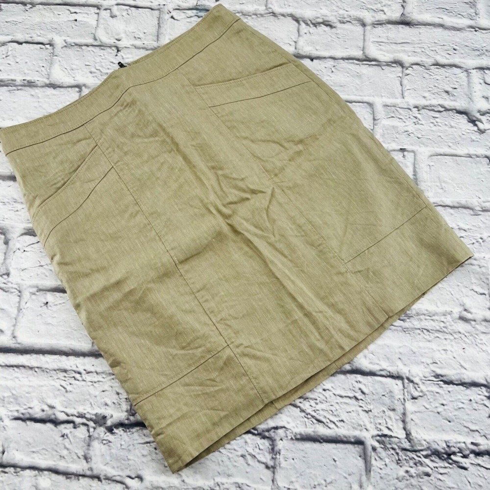 Ann Taylor Khaki Tan Linen Blend Straight Skirt Size 4 Professional Pockets